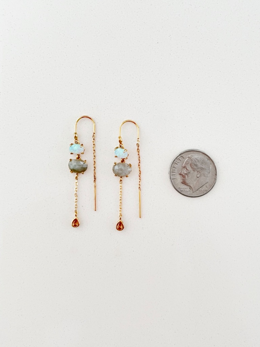 Anthropologie Cumulus Threader Earrings Opal Labradorite Gold. - Picture 3 of 3